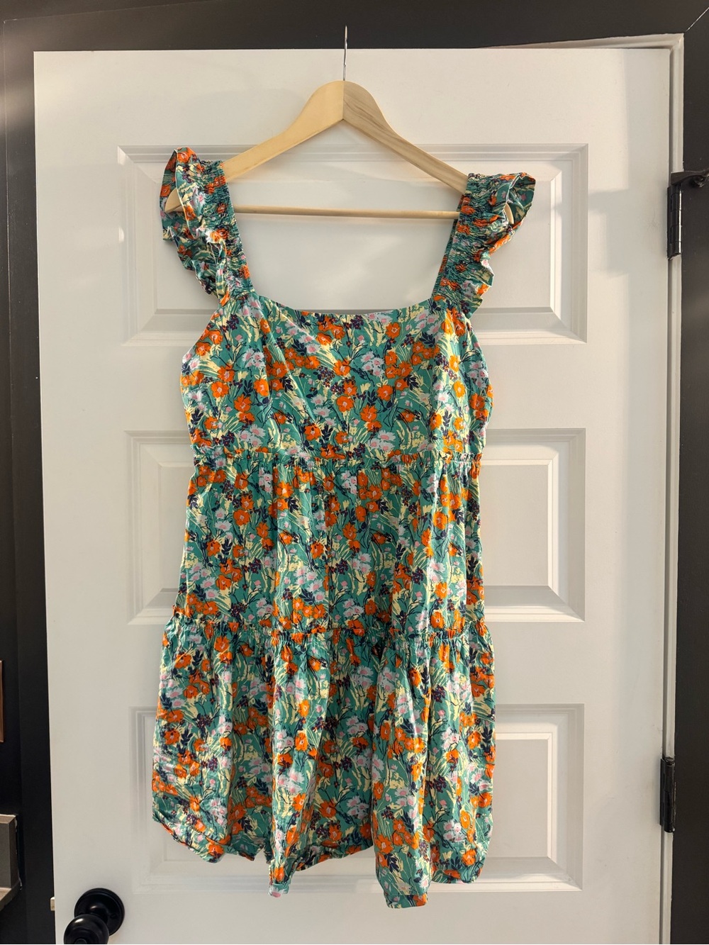 Kori Green Floral Ruffle-Strap Sundress with Orange Blooms